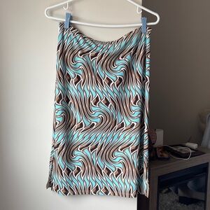 Timing Brown and Blue Skirt with Small Slits